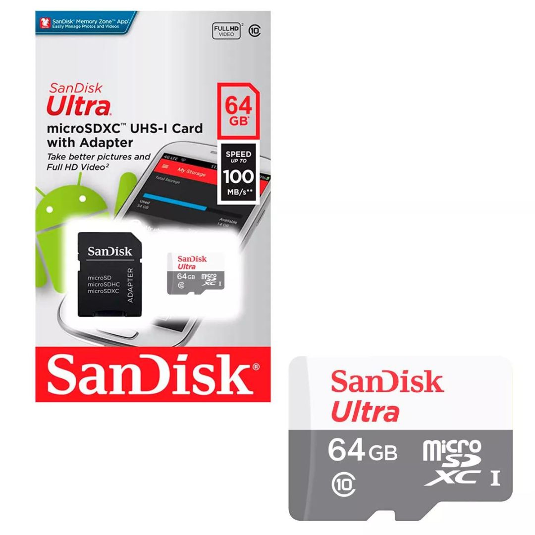SanDisk Memoria Micro SD ULTRA UHS-I 64GB 100 MB/s con adaptador SD